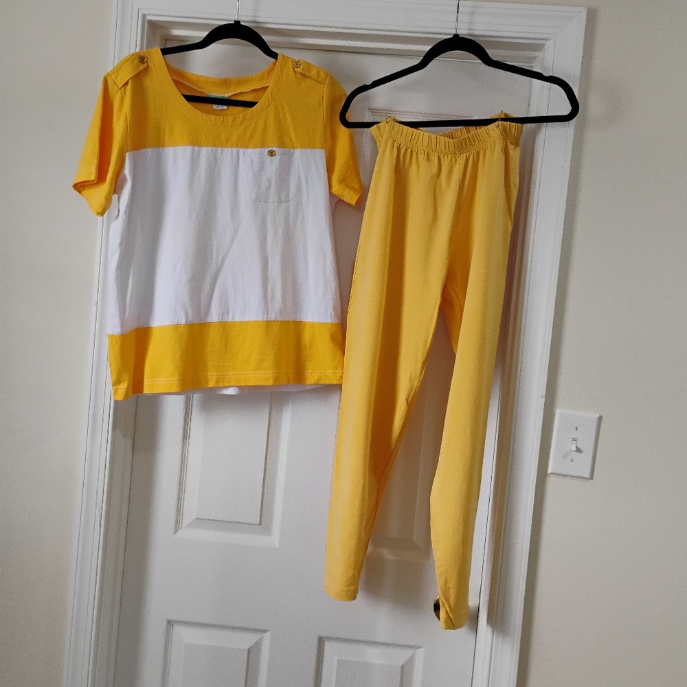 Yellow and White Colorblock Top and Pants Set
